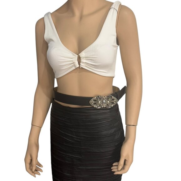 LEATHEROCK Black Leather With Vintage Embellished Buckle Women\'s Belt \